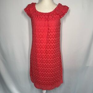 ❤️3/$30 Chris McLaughlin Pink Eyelet Lace Sheath Dress Ruffle Flutter Sleeve - 4